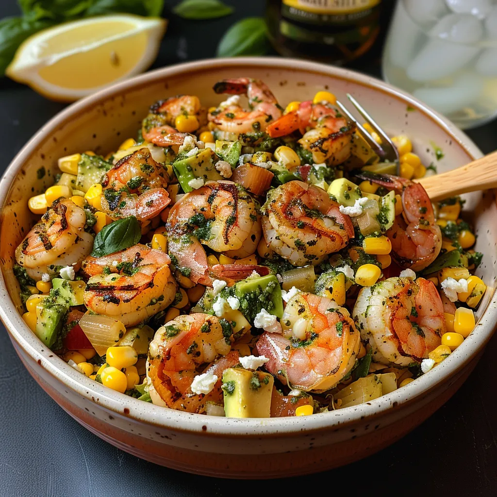 Salade Maïs Crevettes Pesto Équilibrée