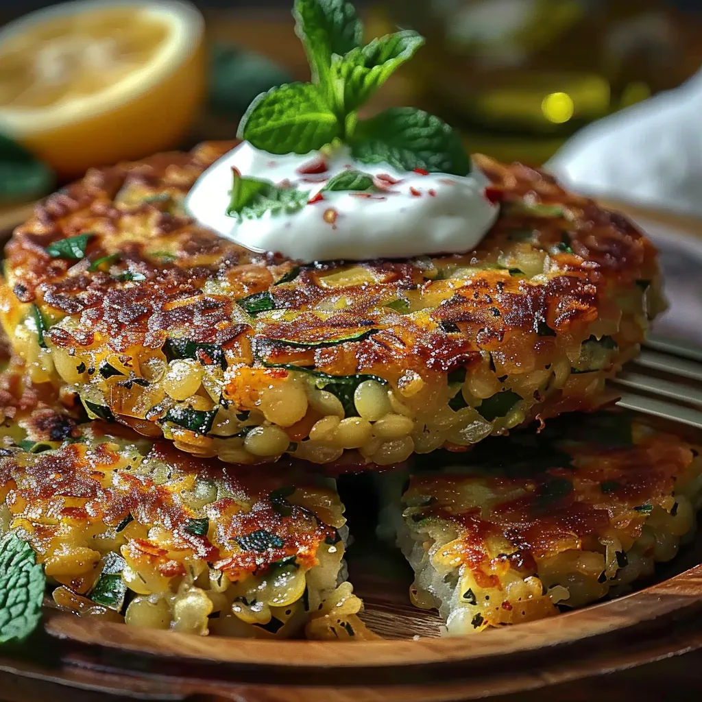 Galettes de Lentilles Vertes aux Courgettes et Sauce Yaourt