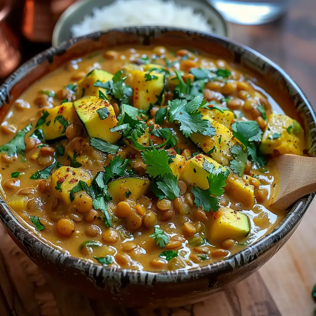 Lentilles et Courgettes au Curry, Crème de Macadamia