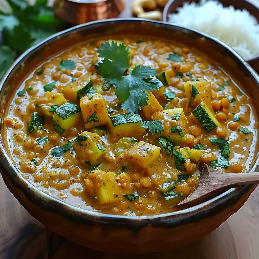 Lentilles et Courgettes au Curry et Crème de Noix de Macadamia