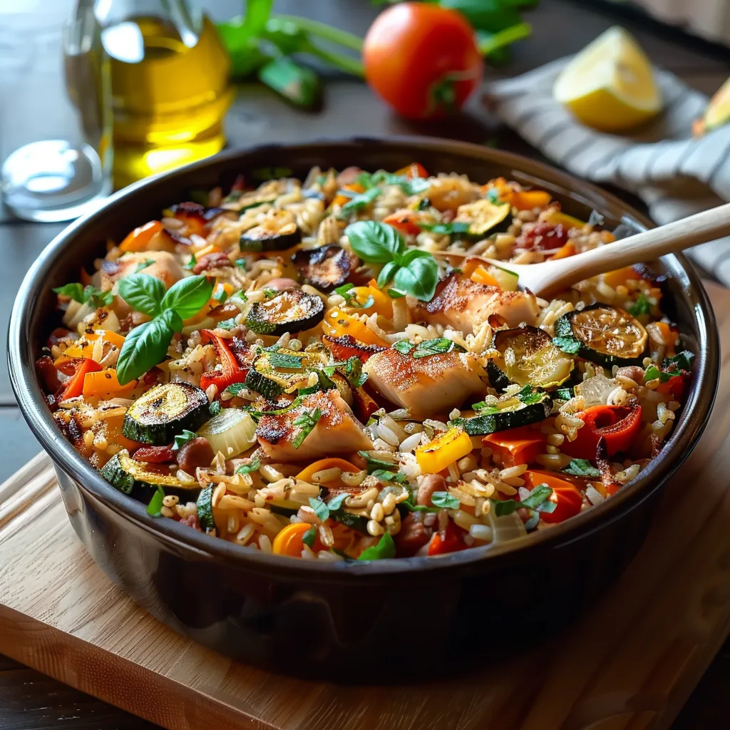 Riz aux légumes et thon fondant au four