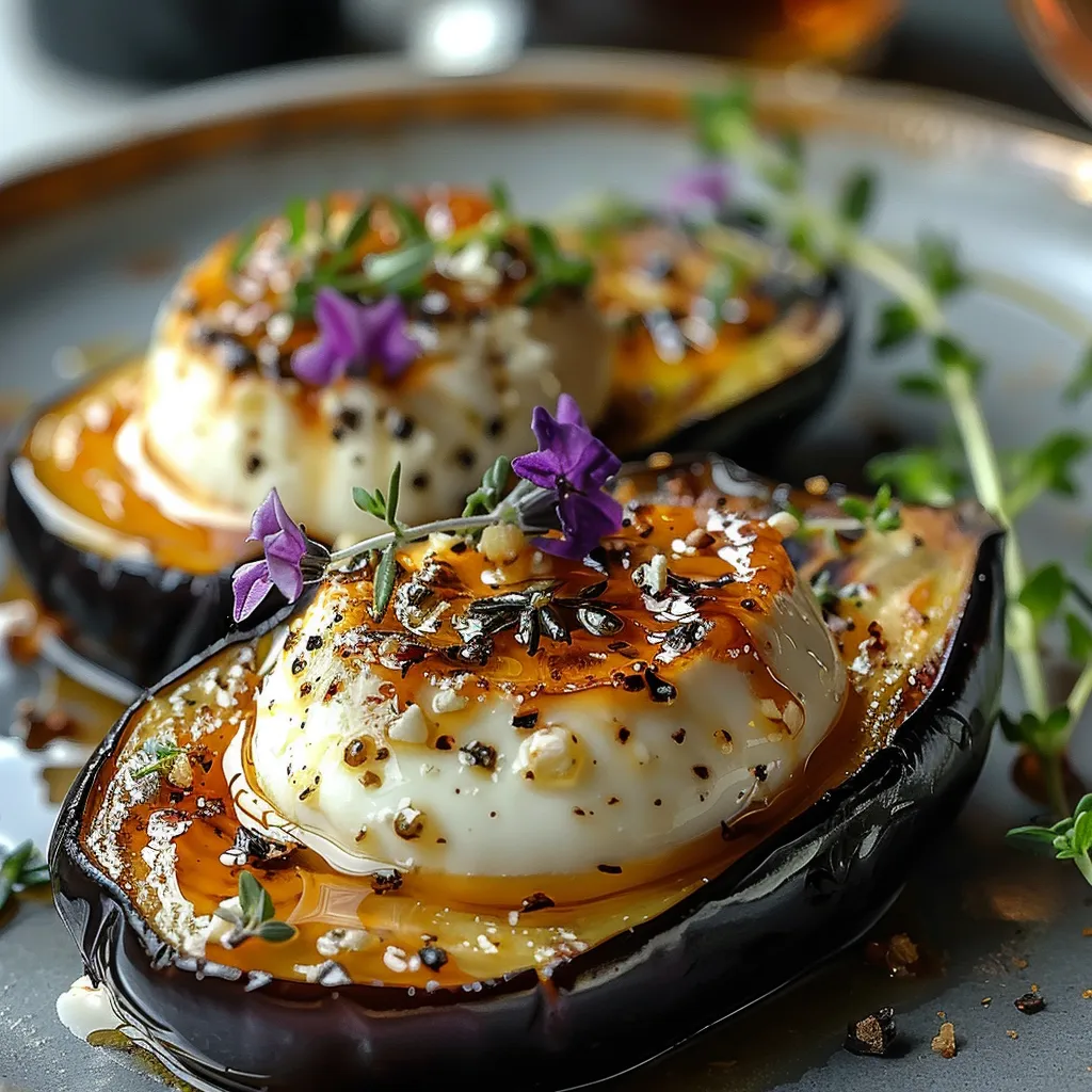 Aubergine Confite au Four, Miel et Thym avec Crème de Feta