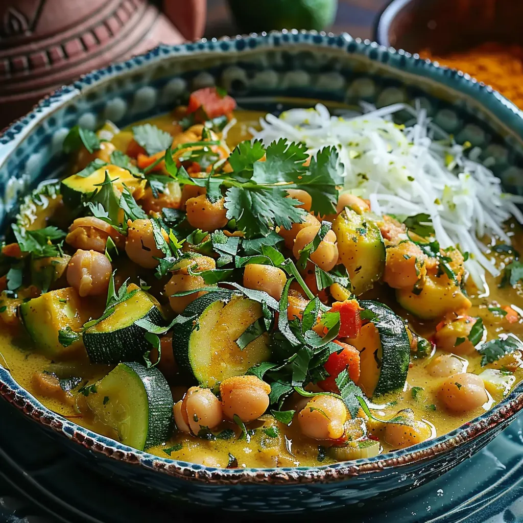 Curry d’Épinards, Courgettes et Pois Chiches au Lait de Coco et Citron Vert
