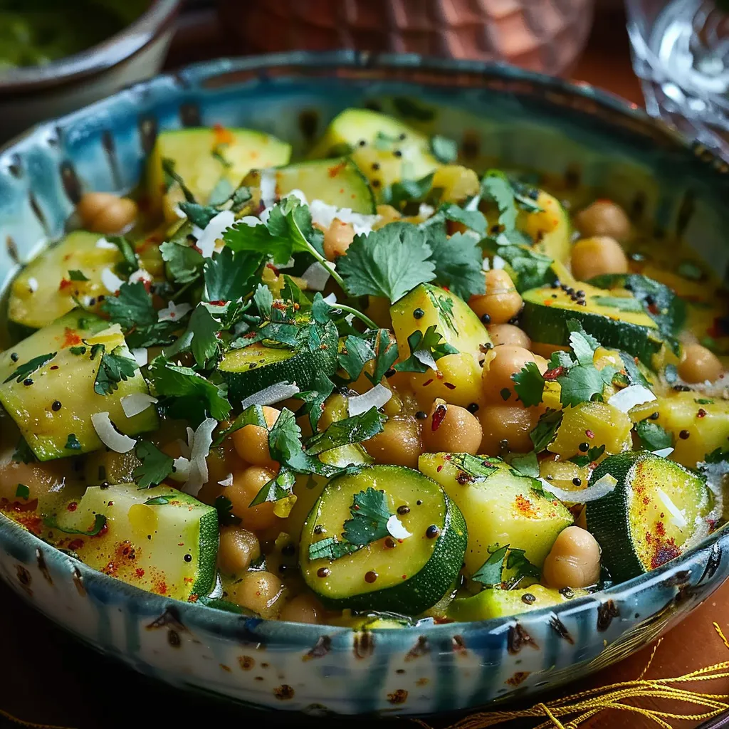 Délicieux curry végétalien d'épinards, courgettes et pois chiches au lait de coco et citron vert