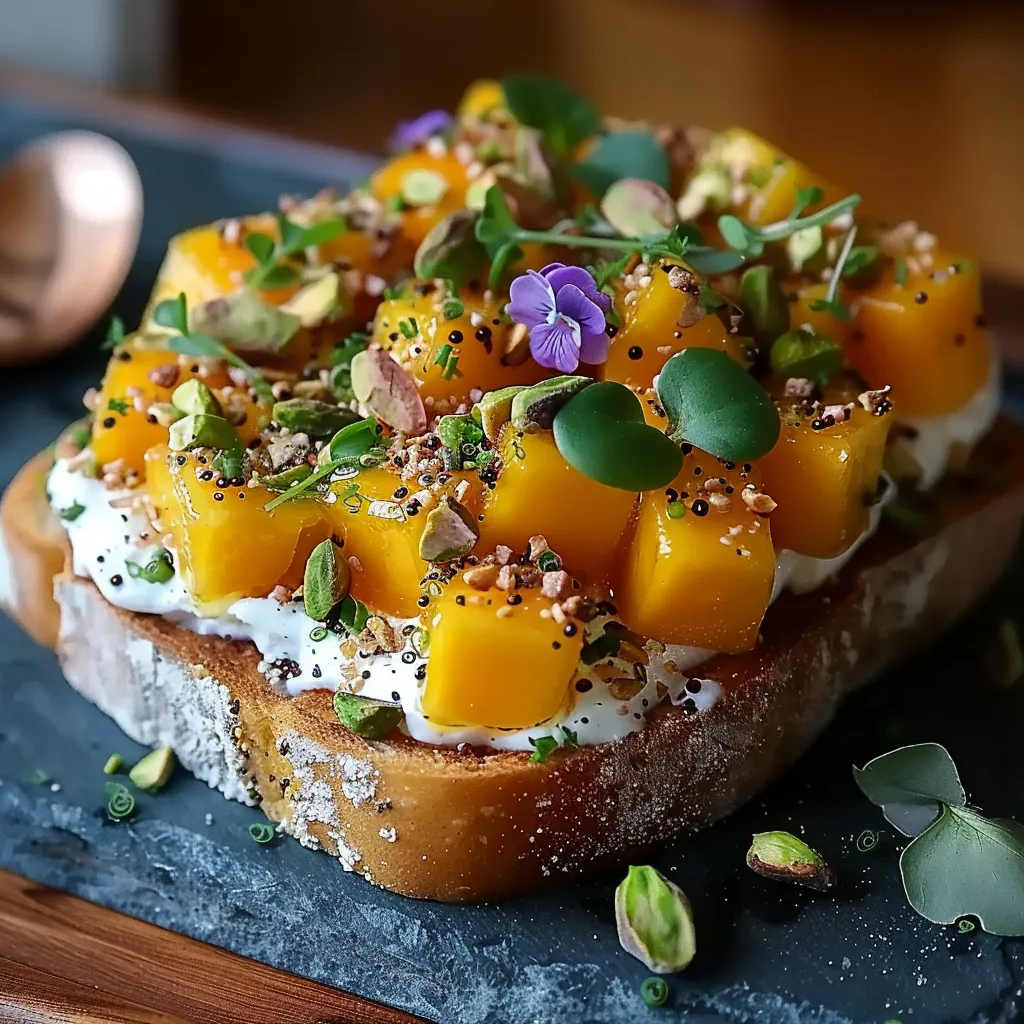 tartine froide vibrante associe avocat crémeux, mangue sucrée, crème feta-menthe