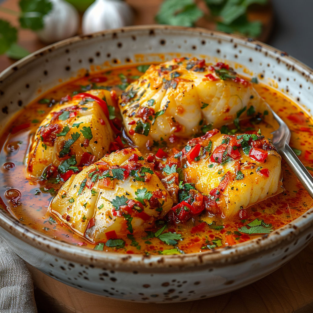 A bowl of moqueca baiana with fish.