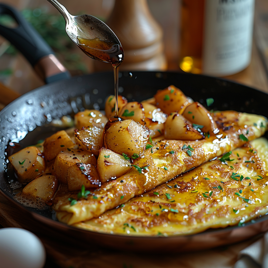 A pan of food with a spoon in it.