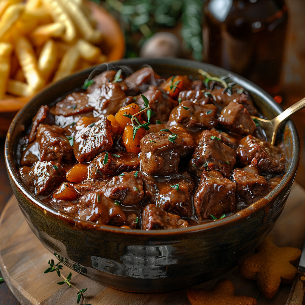A bowl of meat and vegetables.