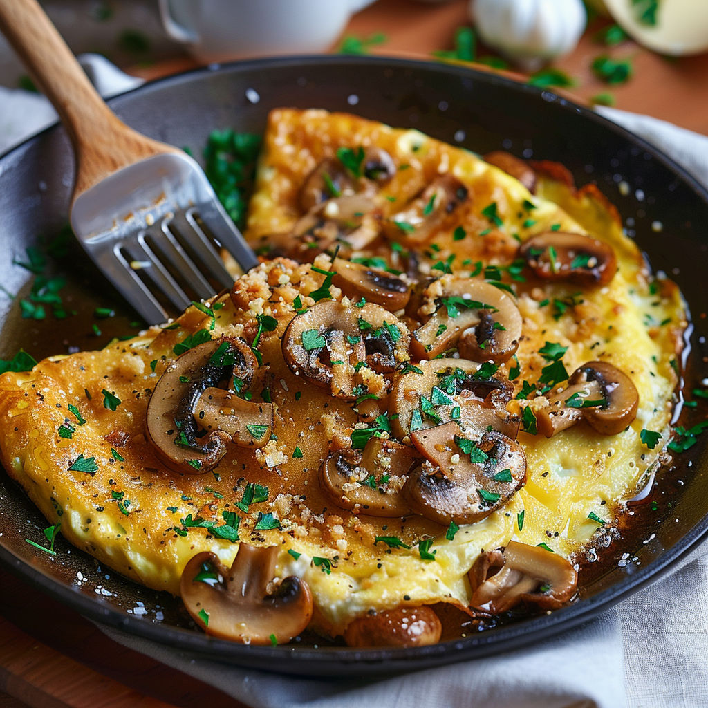 A plate of food with mushrooms and herbs.