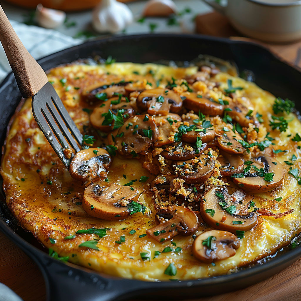 A delicious omelette with mushrooms and herbs.