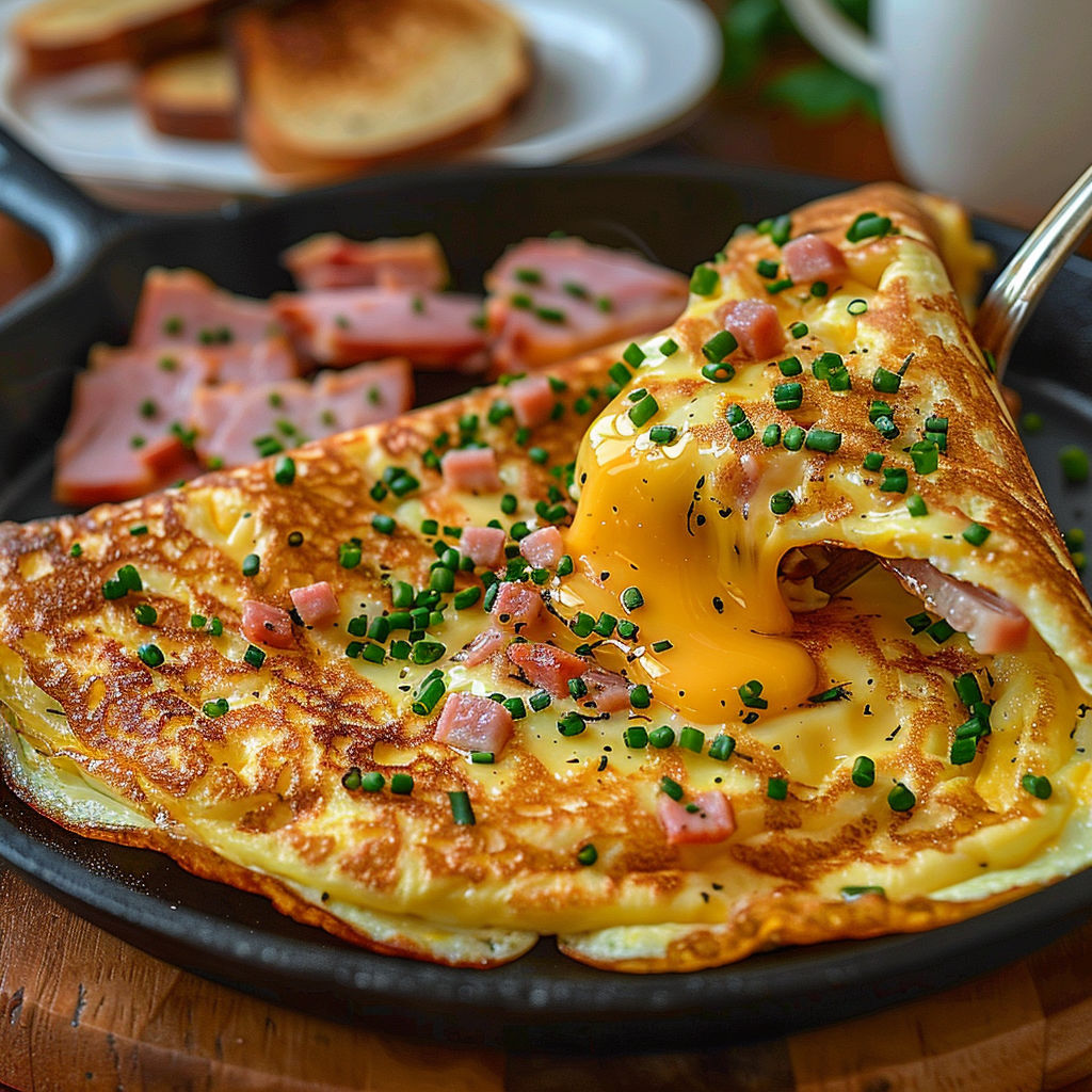 A breakfast plate with eggs, ham, and toast.