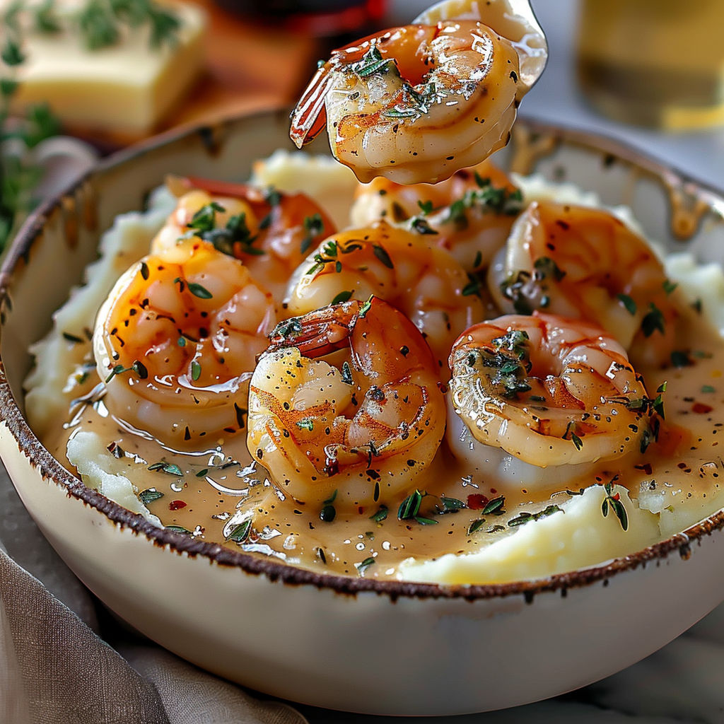 A bowl of shrimp and potatoes.