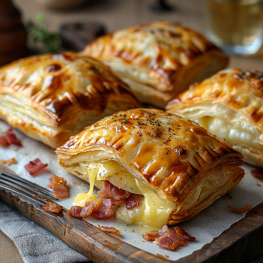 A plate of bacon and cheese filled pastries.