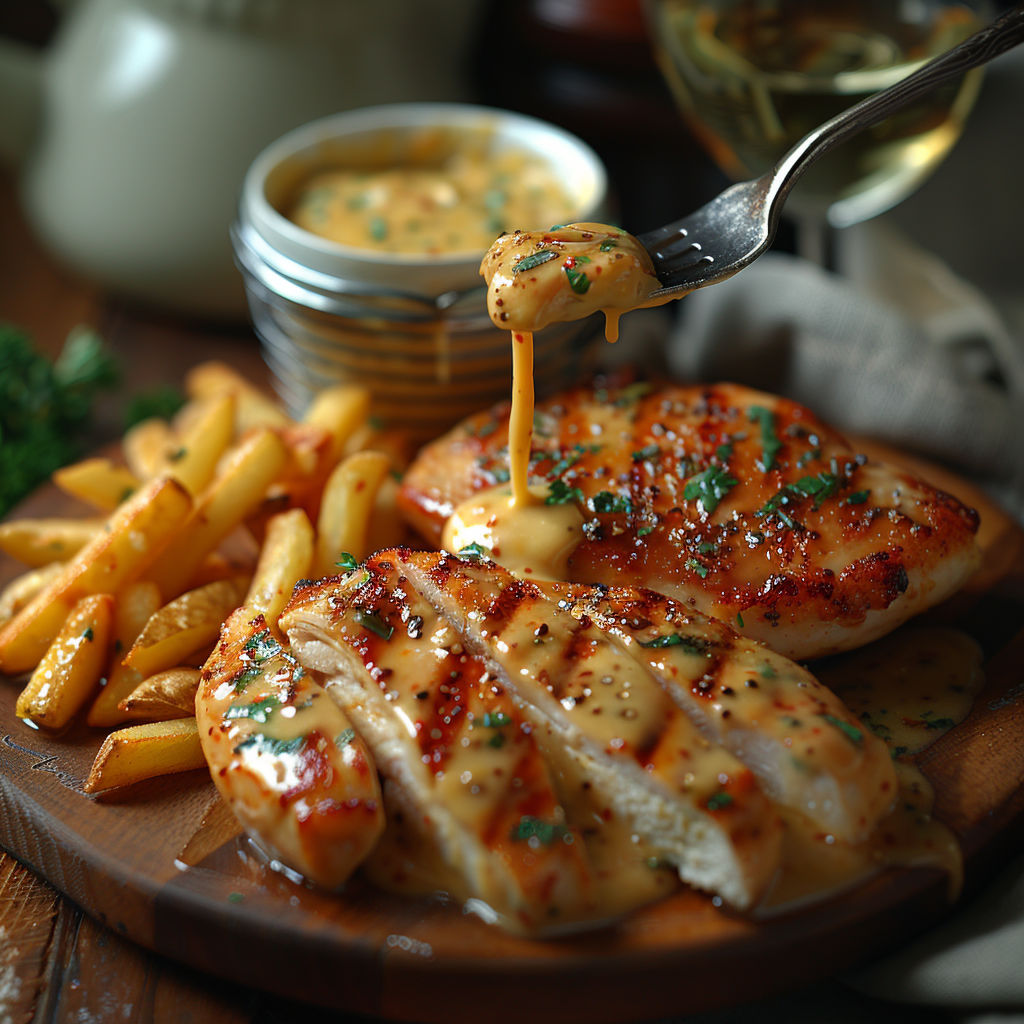 A plate of food with chicken and fries.