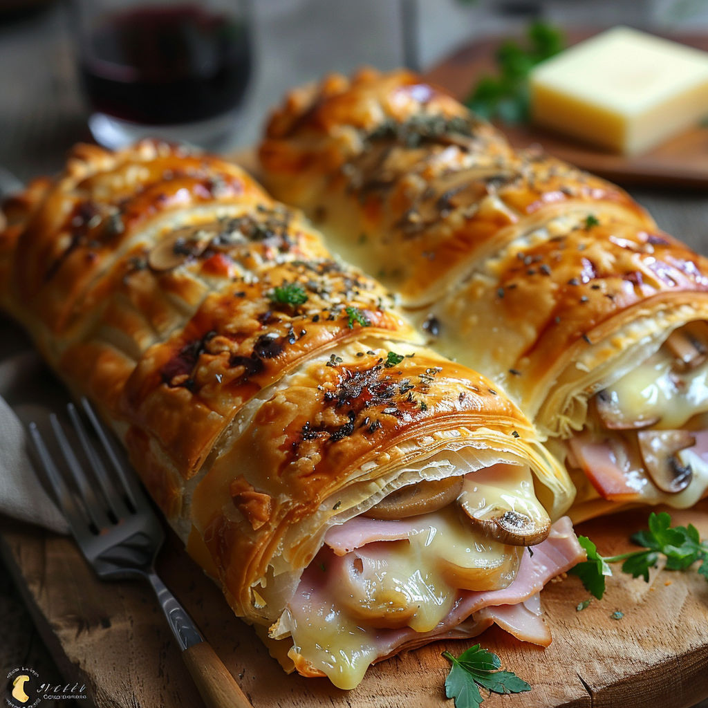 Feuilleté champignons jambon fondant.