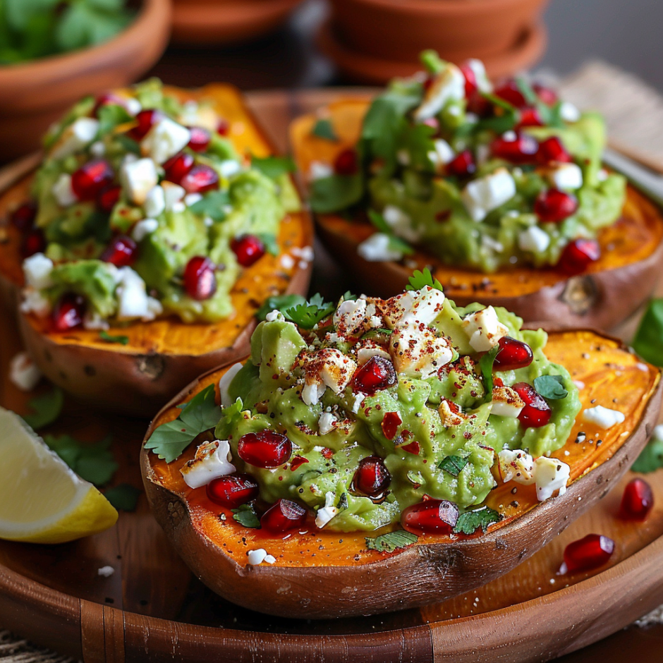 A plate of food with a slice of pumpkin and a slice of avocado.