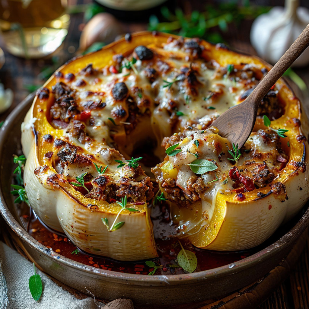 A dish of food with a spoon in it.