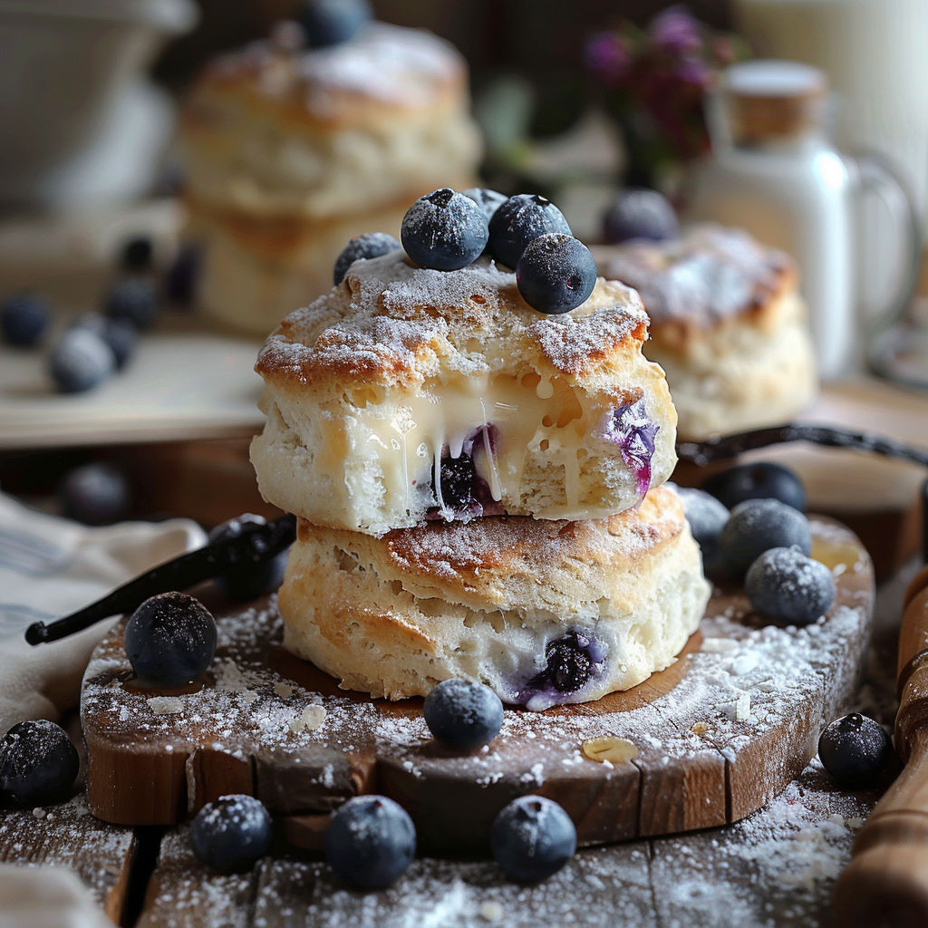 Blueberry muffins with powdered sugar on top.