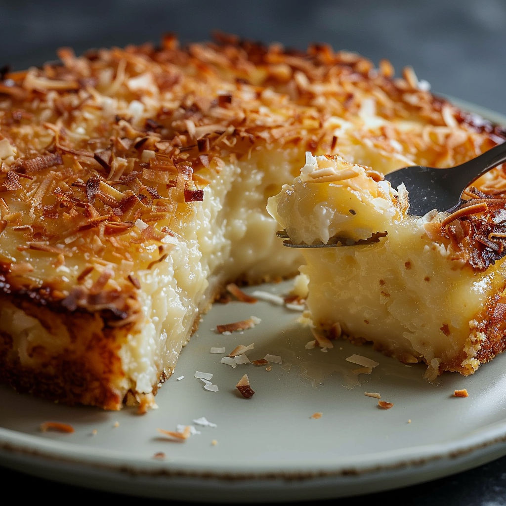 A slice of coconut cake on a plate.