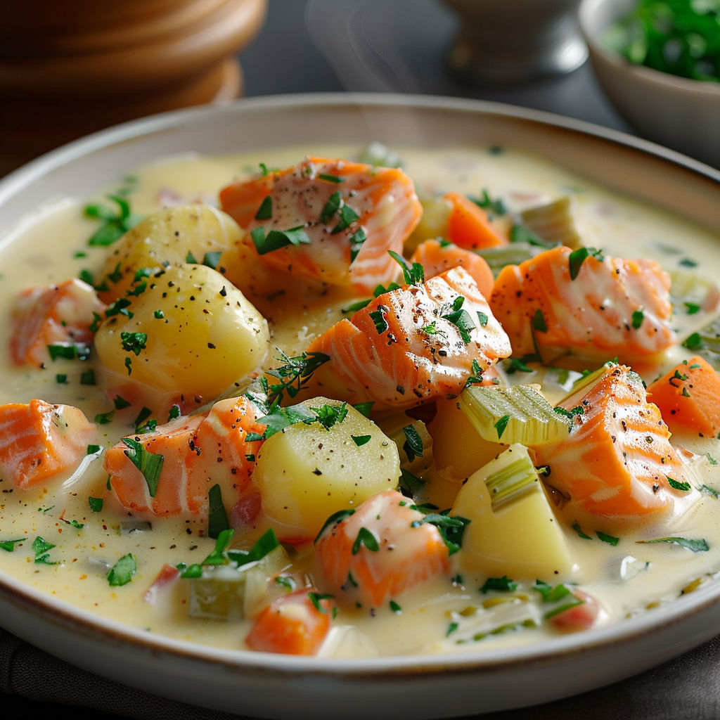 A plate of food with potatoes, carrots, and fish.