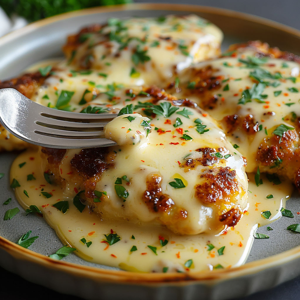 A plate of chicken covered in sauce.