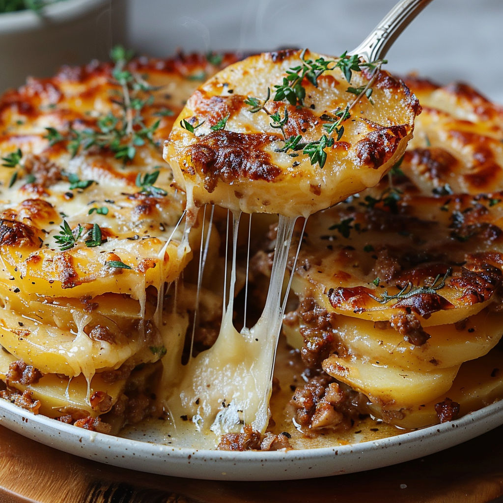 A plate of food with cheese and meat on top.