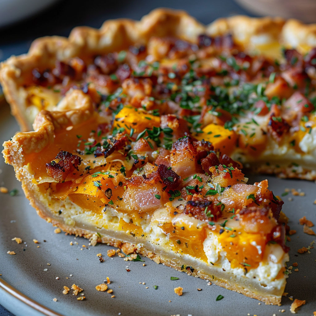 A slice of bacon and cheese pizza.