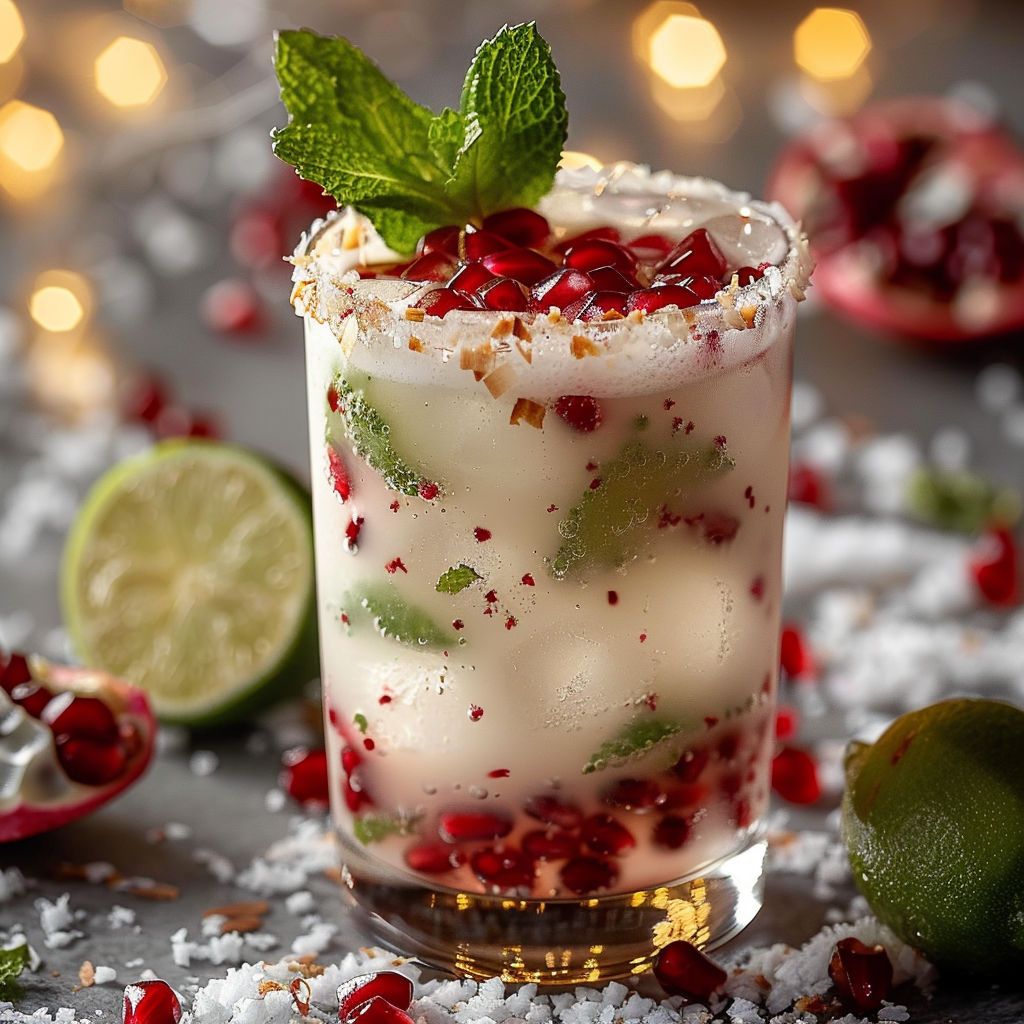A glass of Mojito du Noël blanc coco.
