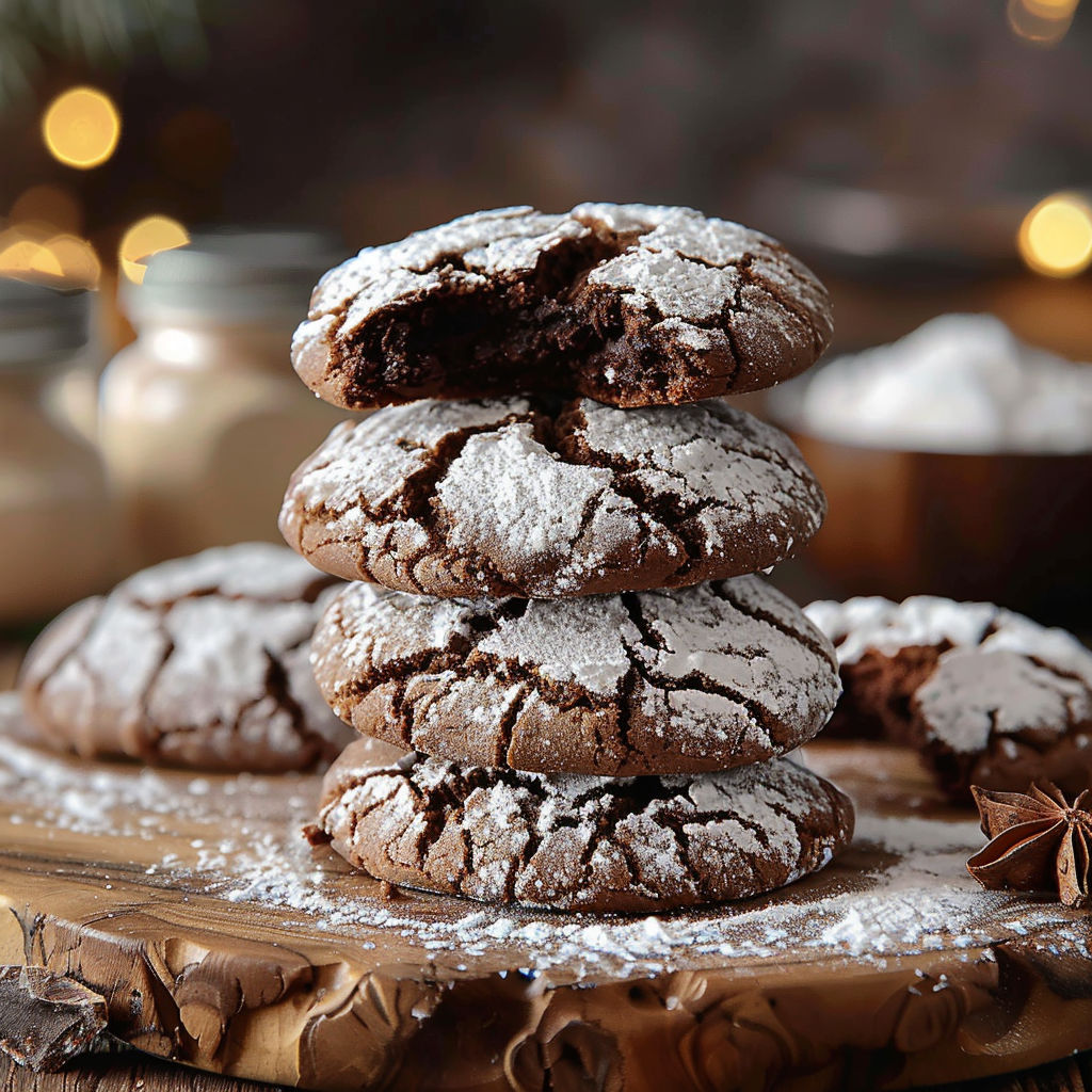 A stack of cookies with white powder on top.