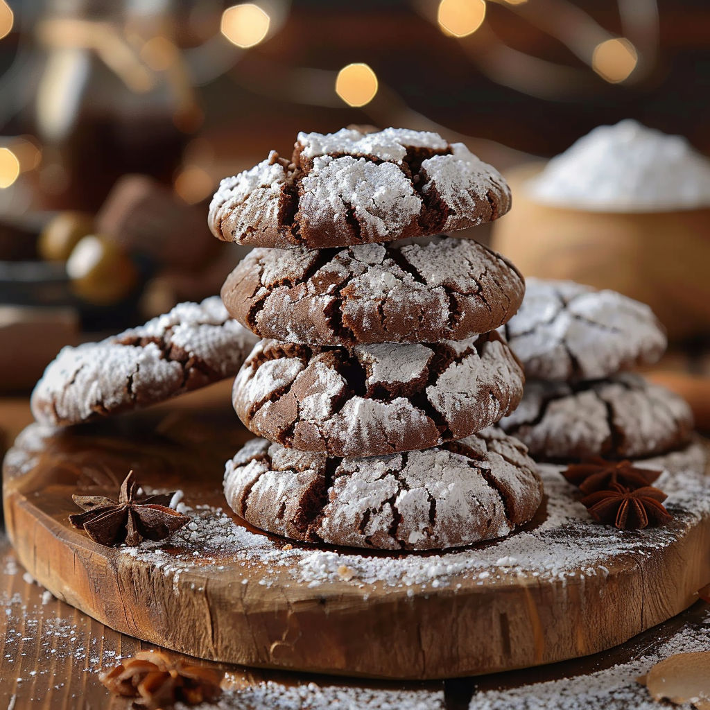 A stack of cookies with white powder on top.