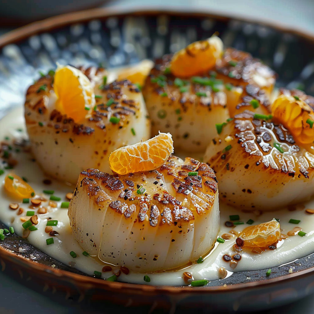 A plate of food with a bowl of Saint-Jacques au Sarrasin.