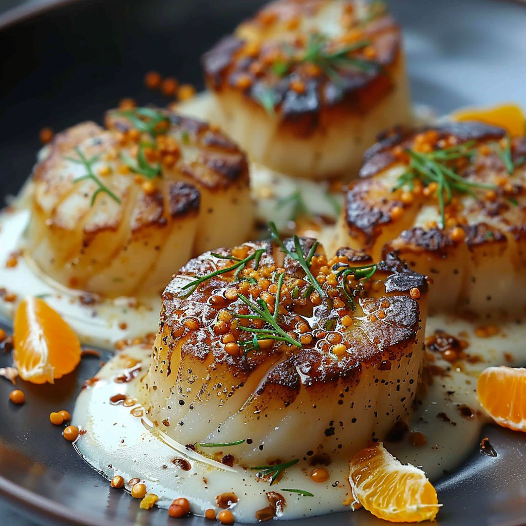 A plate of Saint-Jacques au Sarrasin.