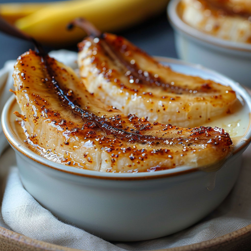 A bowl of banana crème brûlée.