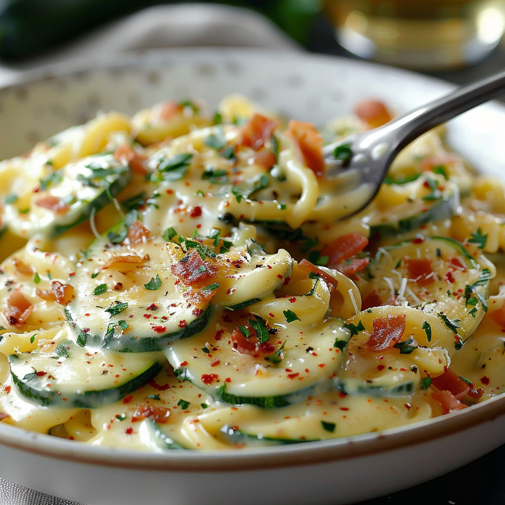 A plate of pasta with vegetables.