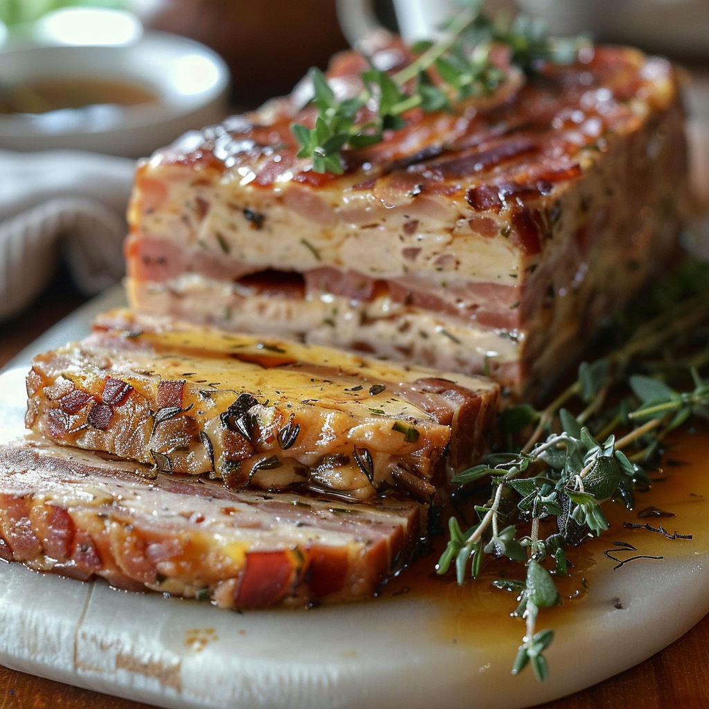 A slice of meat with herbs on it.