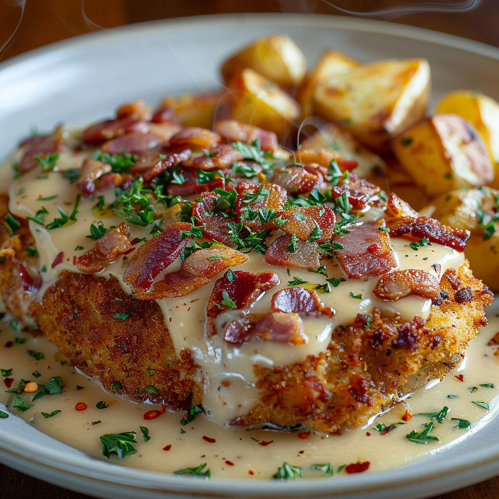 A plate of food with chicken and potatoes.