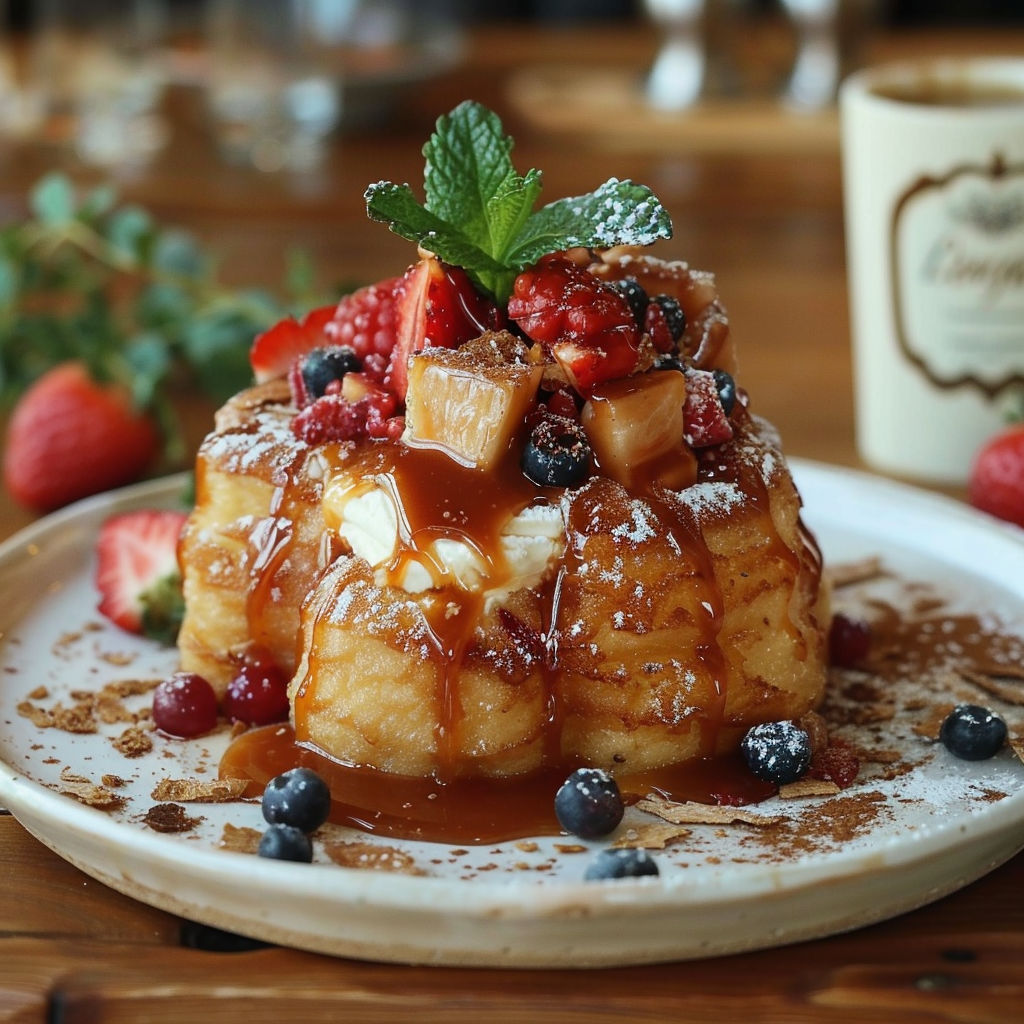 A plate of food with a blueberry on top.