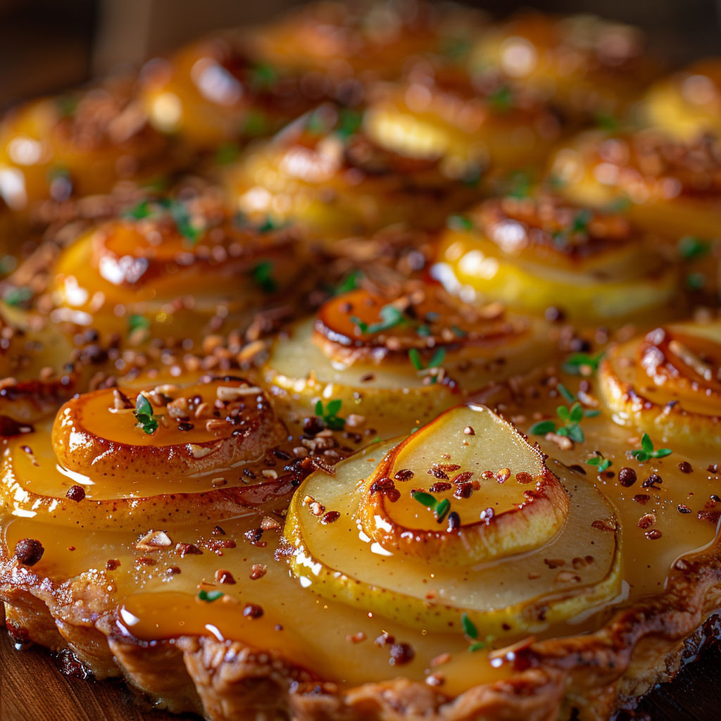 A close up of a pastry with a brown sauce.