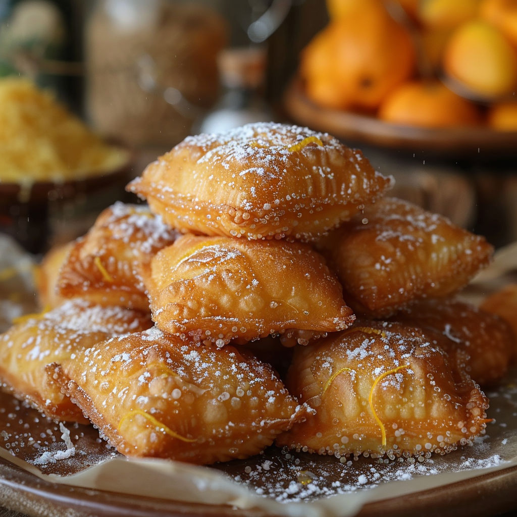 A plate of panzarotti with powdered sugar on top.