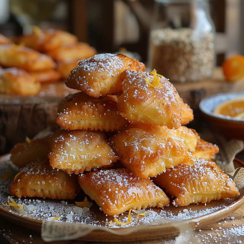 A stack of powdered sugar covered pastries.