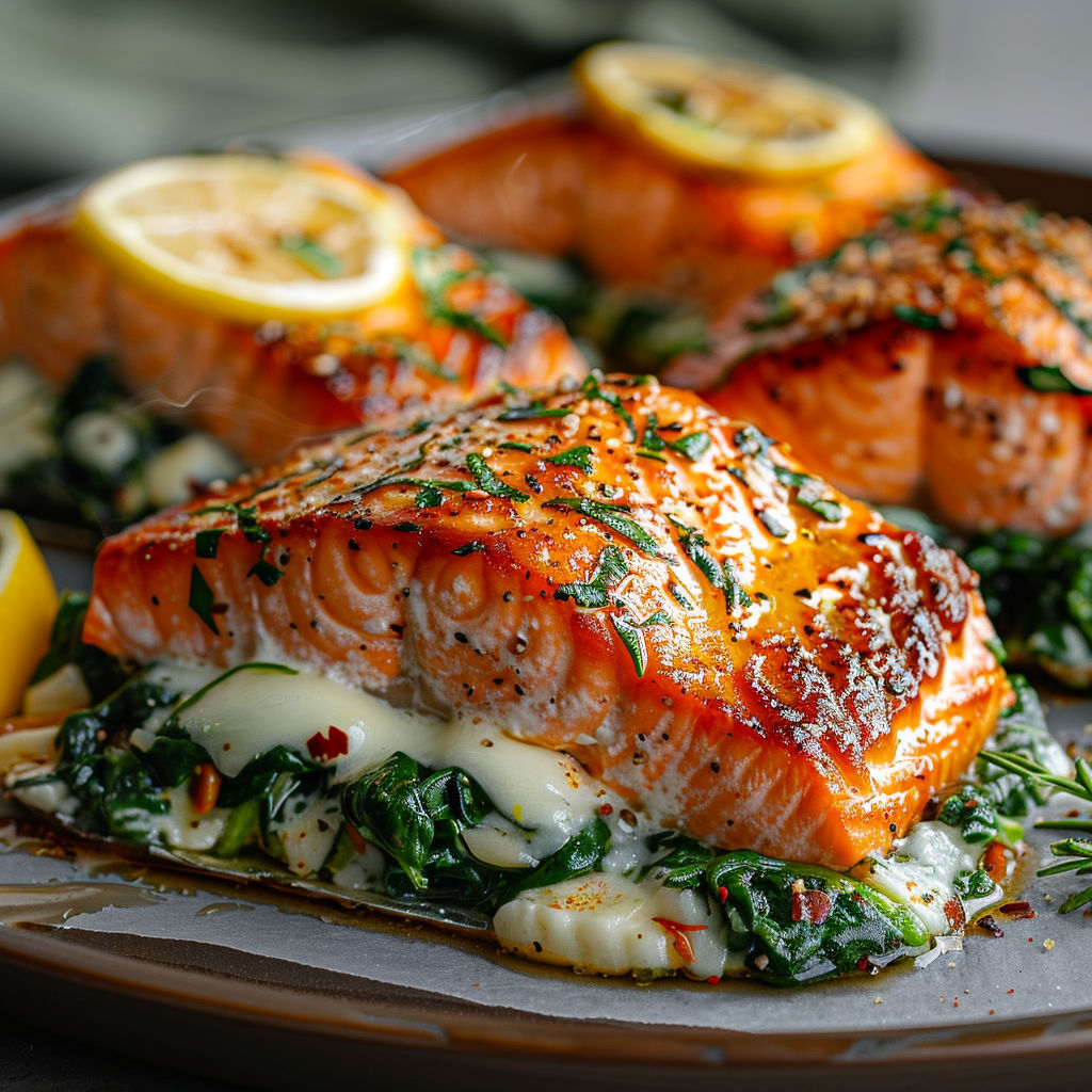 A plate of fish with lemon wedges on top.