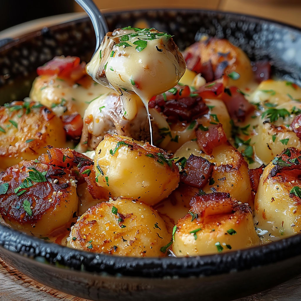 A bowl of food with a spoon in it.