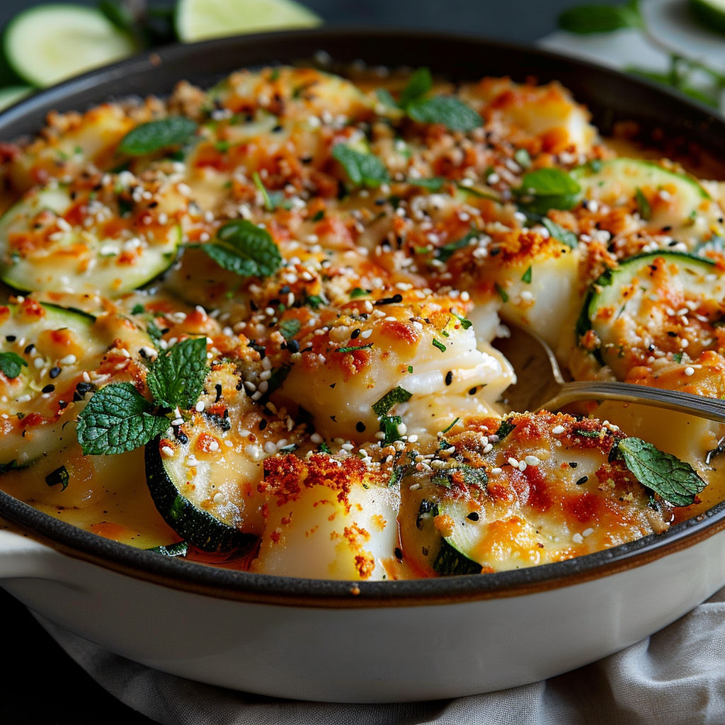 A dish of food with a fork and a knife.