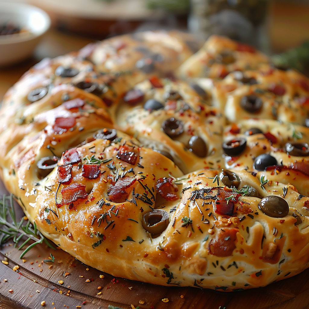 A large, freshly baked pizza with a variety of toppings.