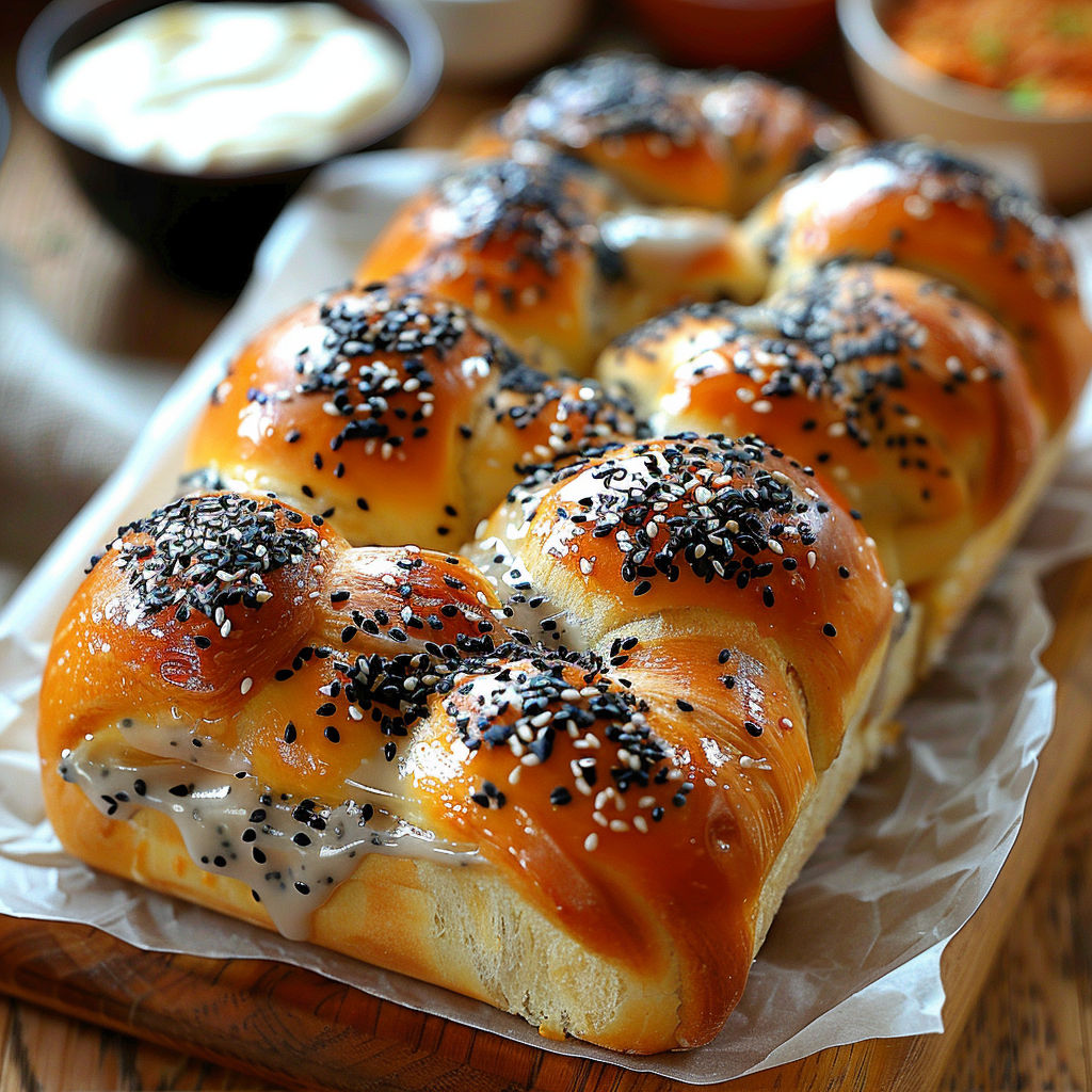 A loaf of bread with sesame seeds on top.