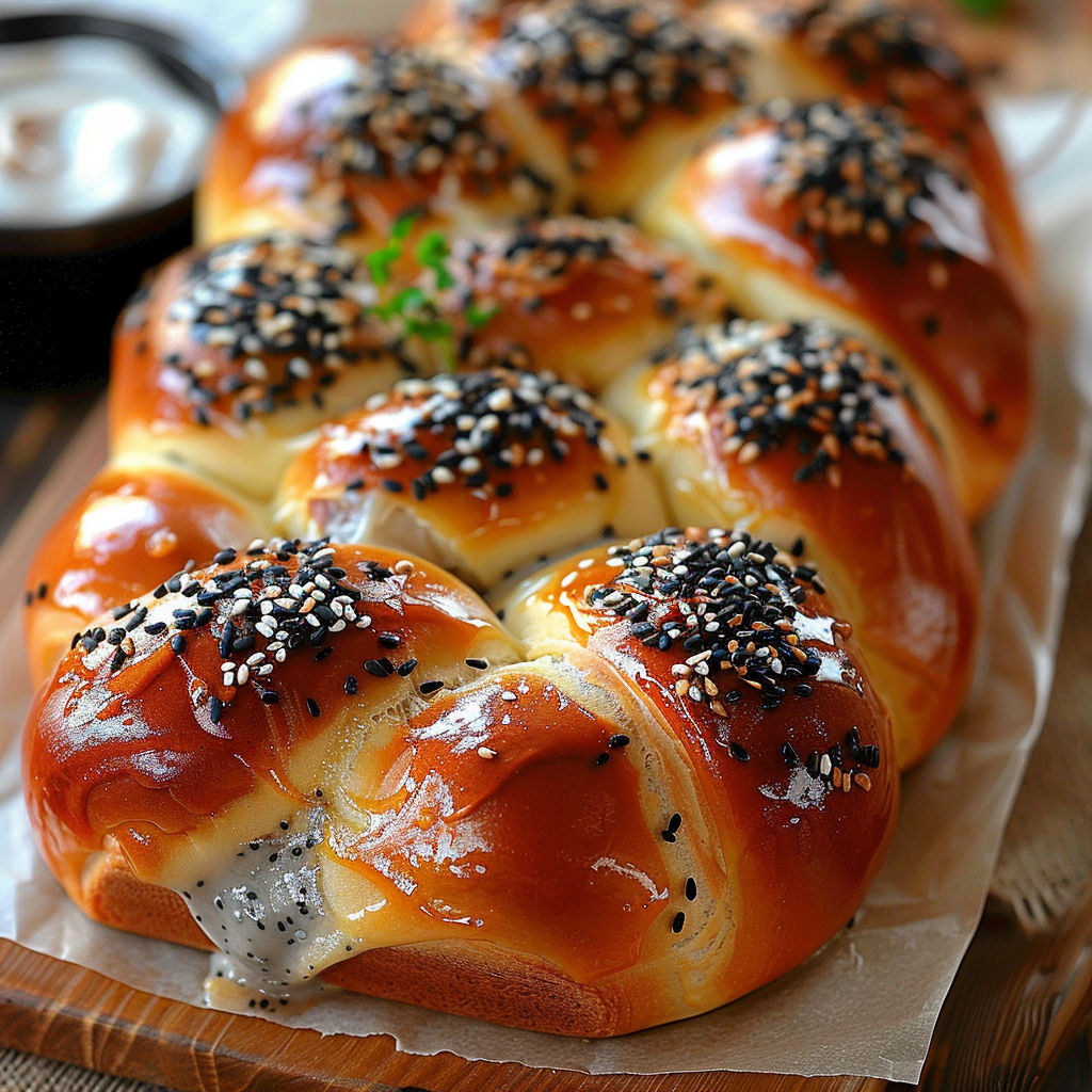 A loaf of bread with sesame seeds on top.