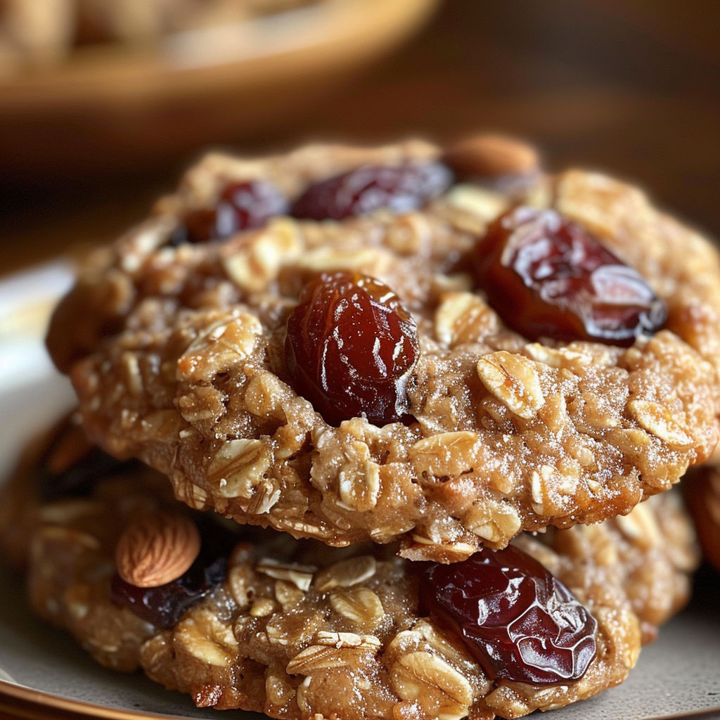 A plate of cookies with raisins and nuts.