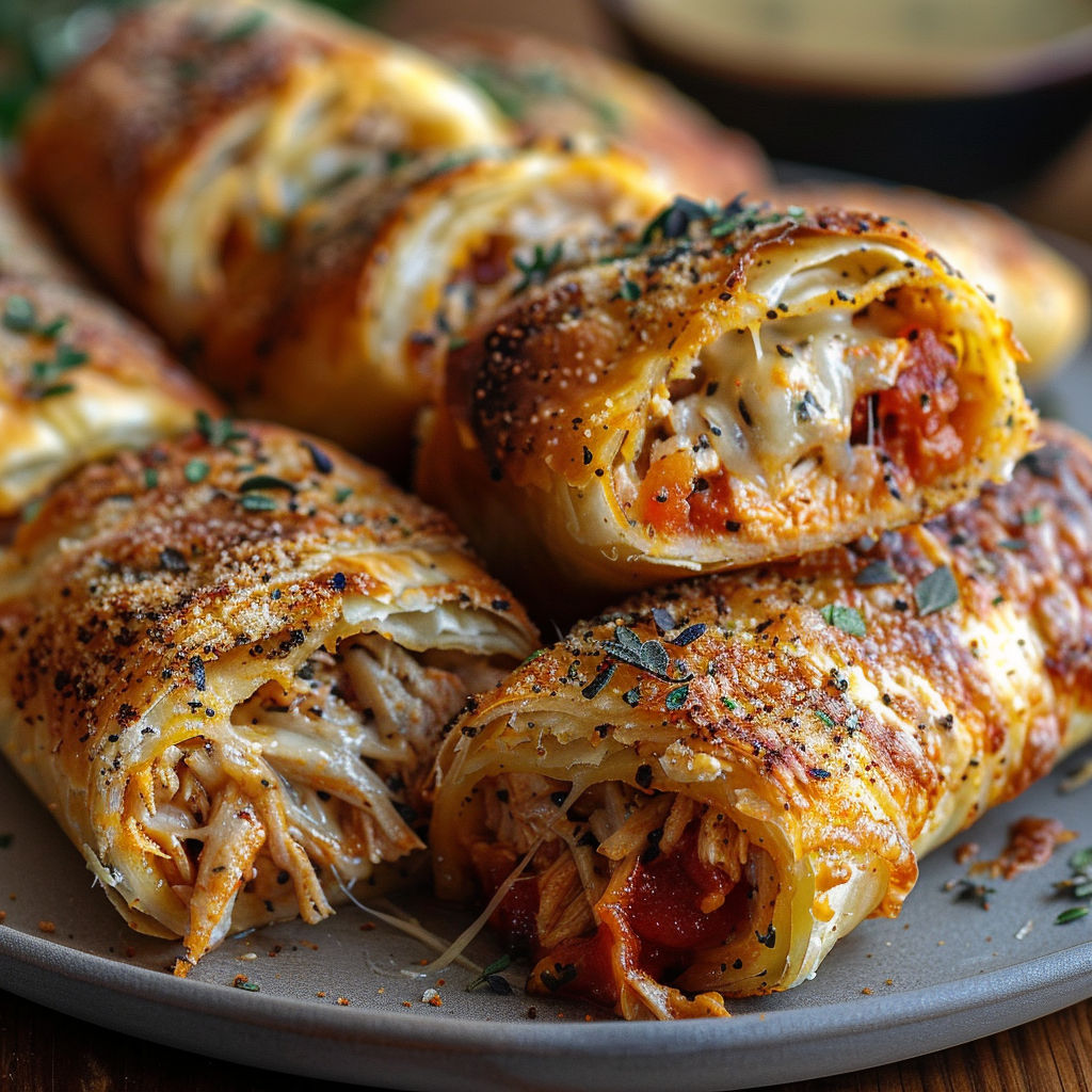 A plate of food with a cigar roll and a bowl of sauce.