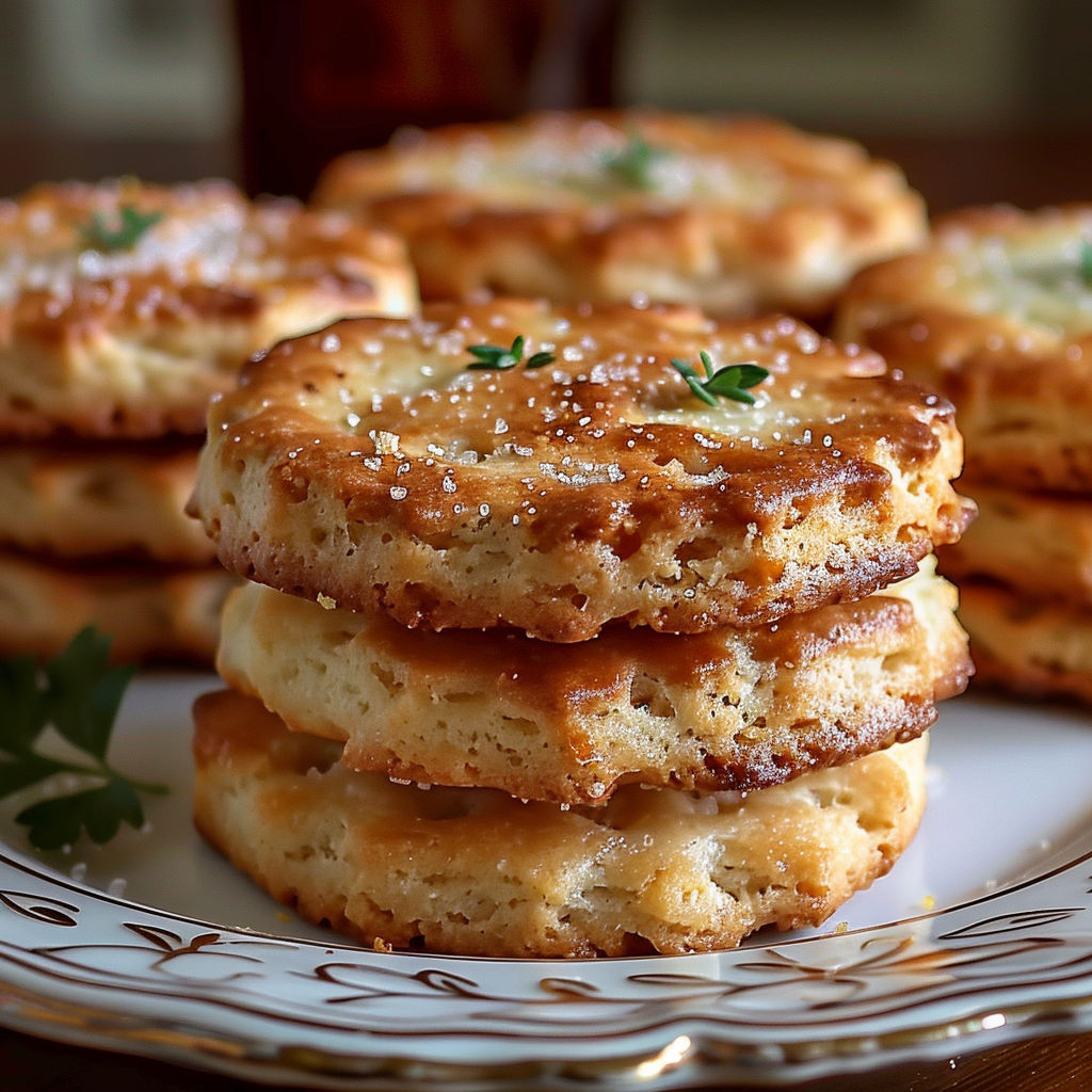 A stack of biscuits on a plate.