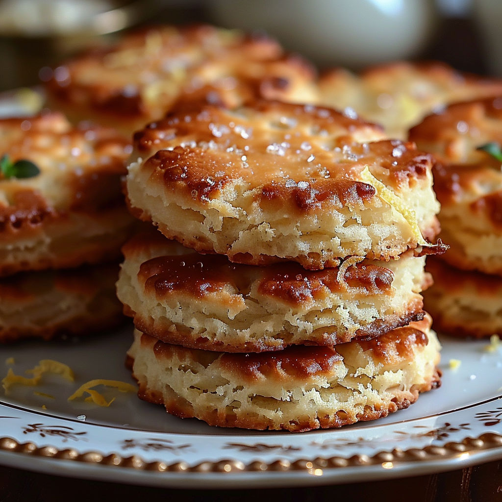 A plate of biscuits with a lemon wedge on top.